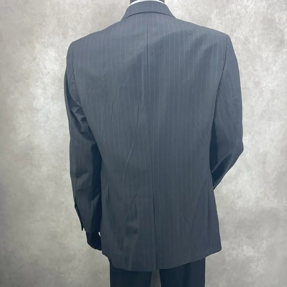 Jos A Bank Sig Gold Mens 43L Dark Gray Pinstripe Suit Jacket Wool Corpcore